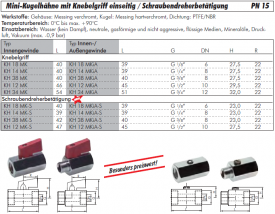 Mini-Kugelhähne mit Knebelgriff einseitig / Schraubendreherbetätigung, Messing verchromt, IG, IG/AG, AG, PN 10, Hahn, Kugelhahn, Minihahn, Minikugelhahn, alle Größen